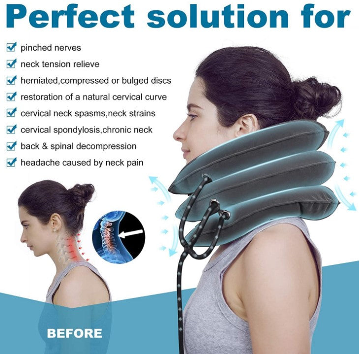 Cervical Traction Device Neck Support Inflatable Pillow - Blue_1